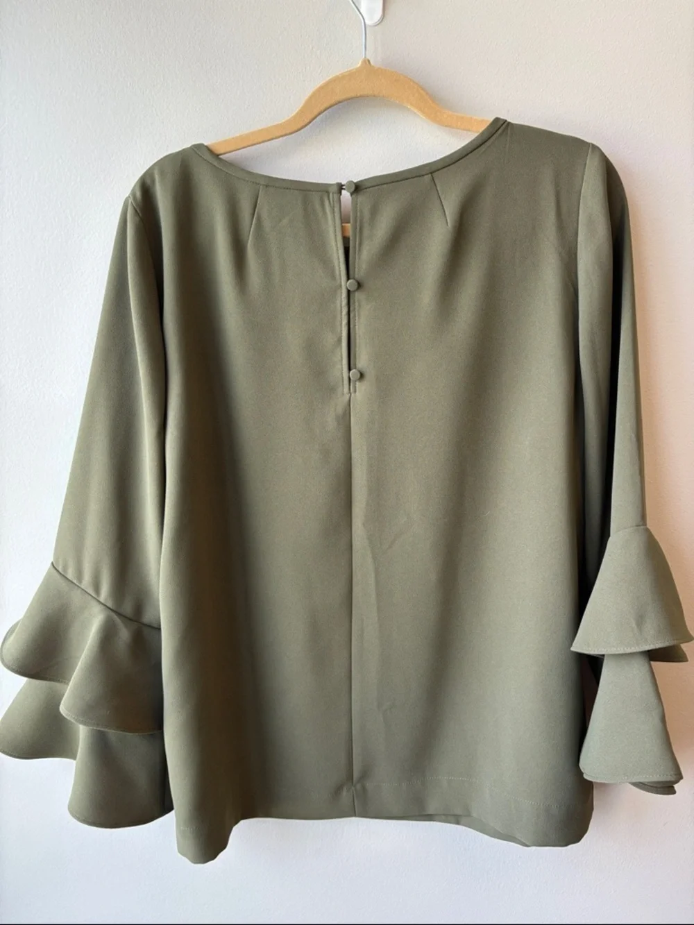 J. Crew Olive Tiered Ruffle Sleeve Blouse